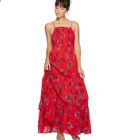 NWT Free People Red Blue Floral Maxi Dress - Picture 3 of 8